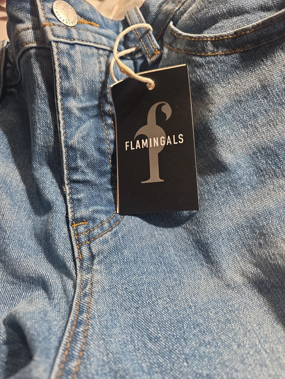 Flamingals Wide Leg Barrel Crop Jeans NWT Size Large High Rise Stretch Denim - Picture 7 of 7
